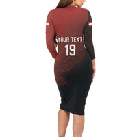 Custom World Football 2026 Austria Long Sleeve Bodycon Dress Das Team Go Champions Red Version