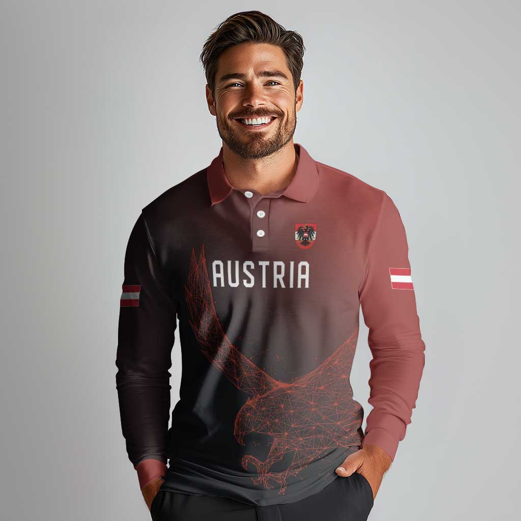 Custom World Football 2026 Austria Long Sleeve Polo Shirt Das Team Go Champions Red Version
