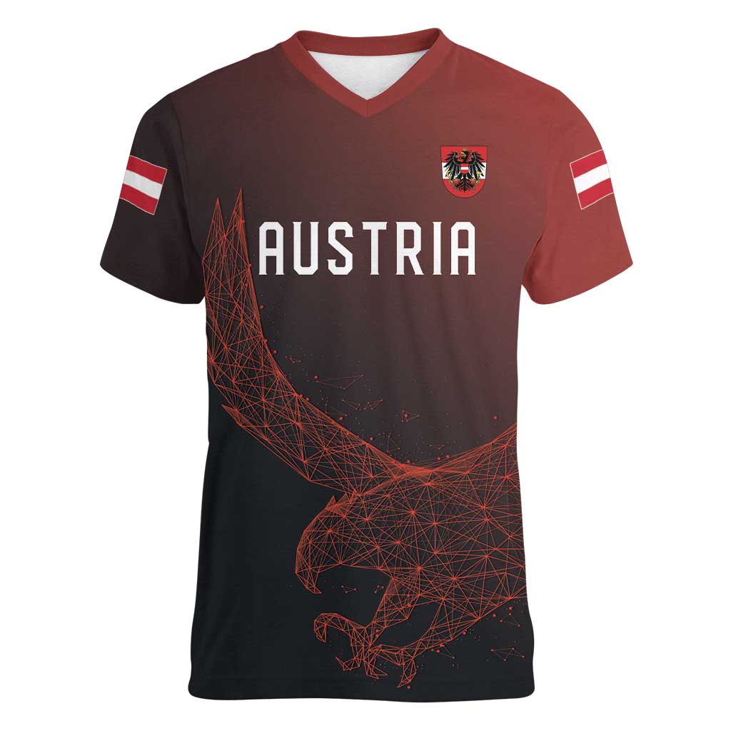 Custom World Football 2026 Austria Women V-Neck T-Shirt Das Team Go Champions Red Version