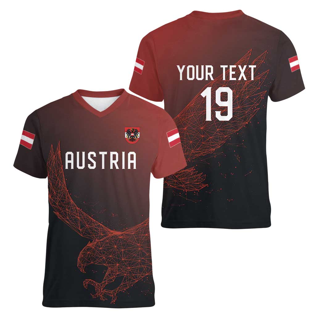 Custom World Football 2026 Austria Women V-Neck T-Shirt Das Team Go Champions Red Version