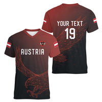 Custom World Football 2026 Austria Women V-Neck T-Shirt Das Team Go Champions Red Version