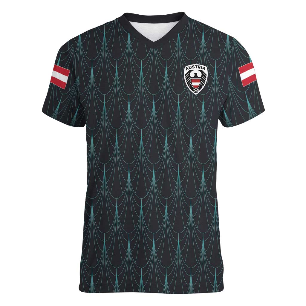 Custom World Football 2026 Austria Women V-Neck T-Shirt Das Team Eagle Wing Style
