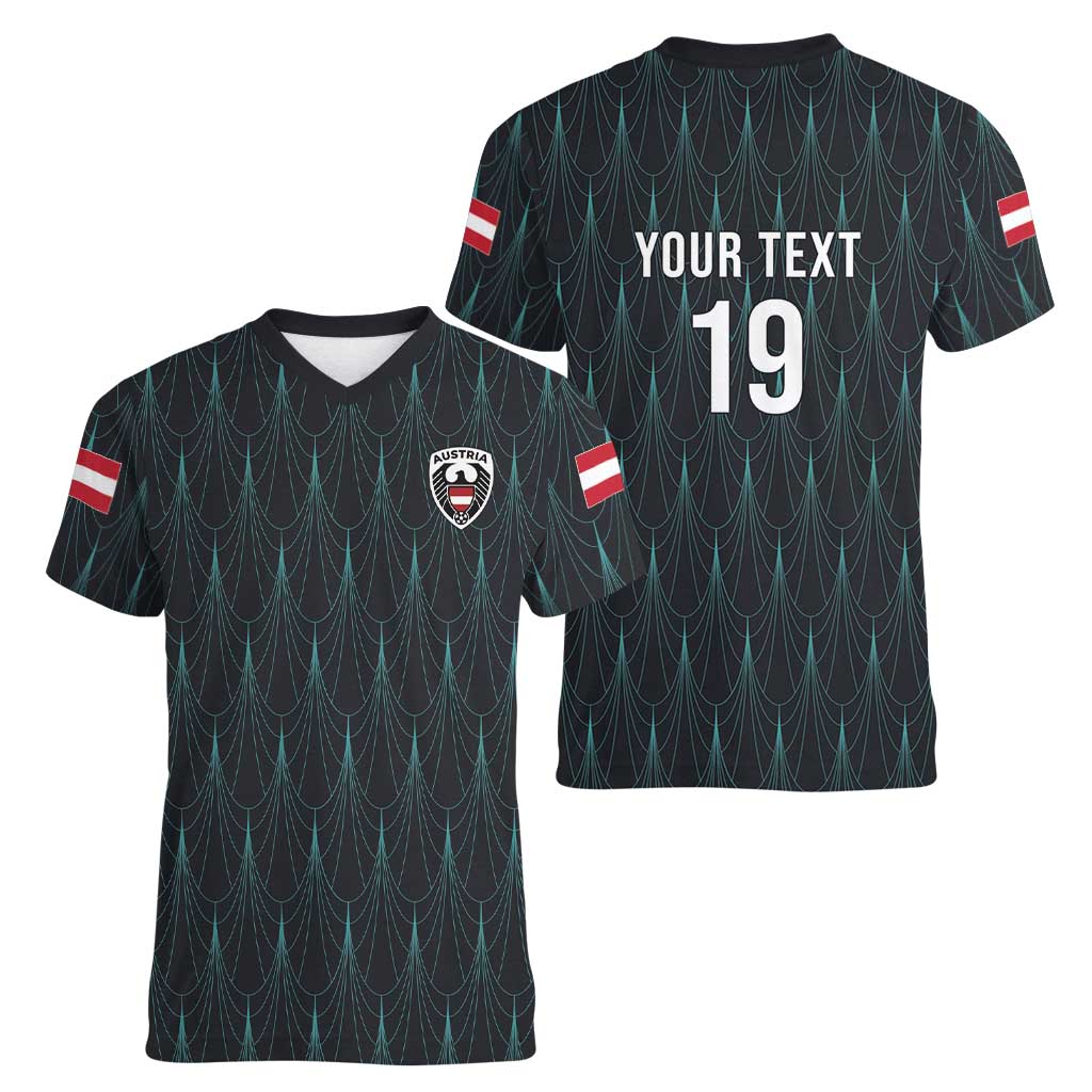 Custom World Football 2026 Austria Women V-Neck T-Shirt Das Team Eagle Wing Style