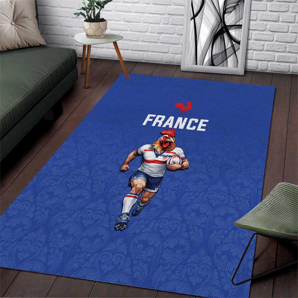 Rugby France Area Rug XV de France Gallic Rooster Mascot
