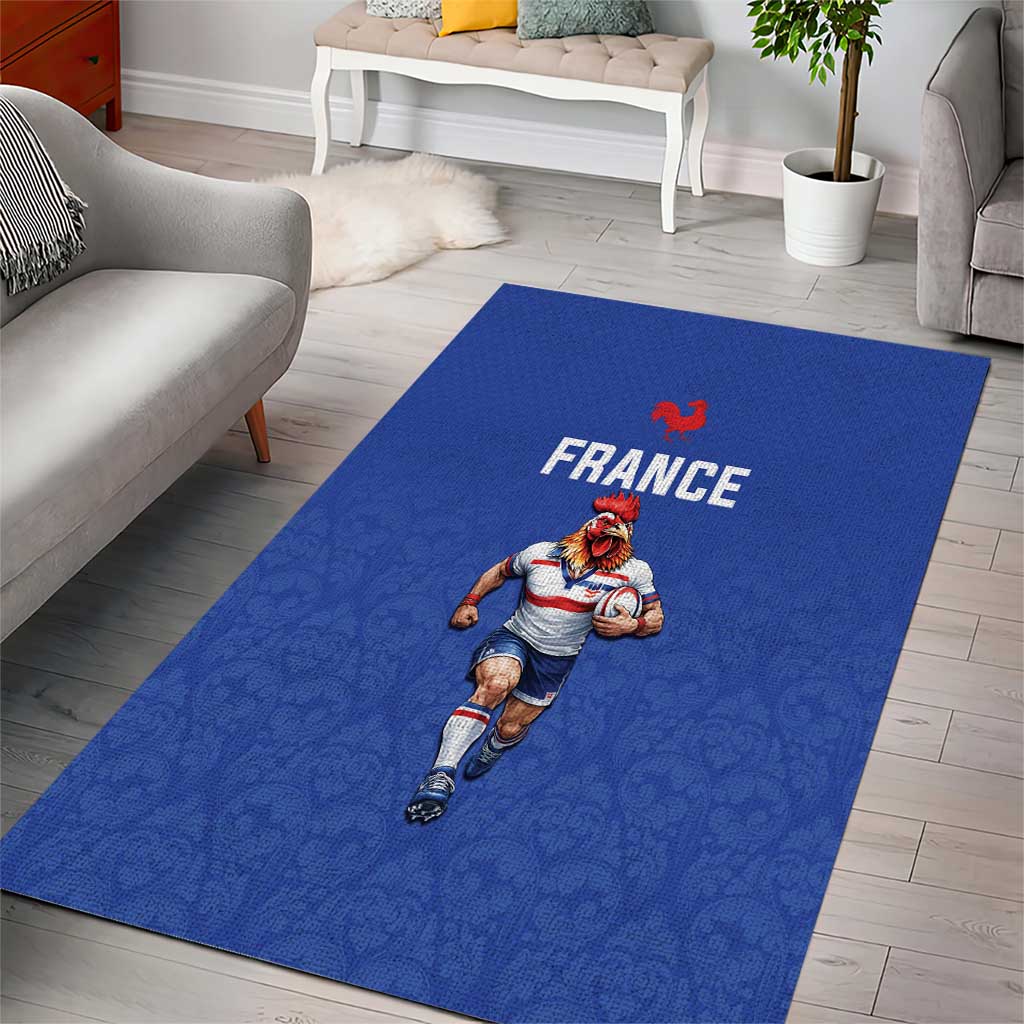 Rugby France Area Rug XV de France Gallic Rooster Mascot