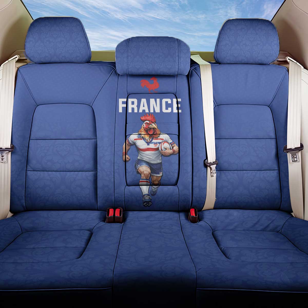 Rugby France Back Car Seat Cover XV de France Gallic Rooster Mascot