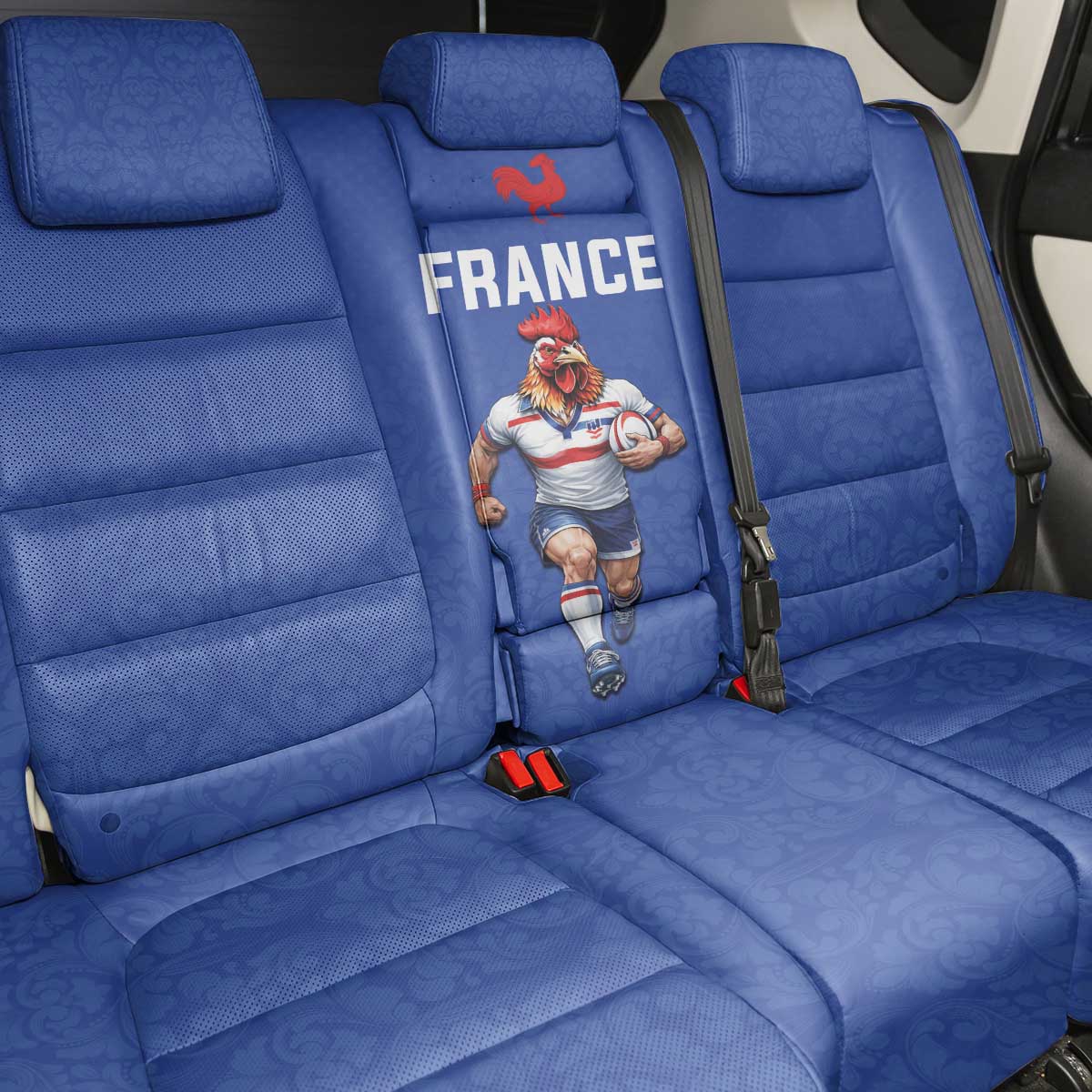 Rugby France Back Car Seat Cover XV de France Gallic Rooster Mascot