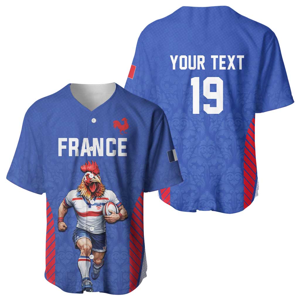 Custom Rugby France Baseball Jersey XV de France Gallic Rooster Mascot