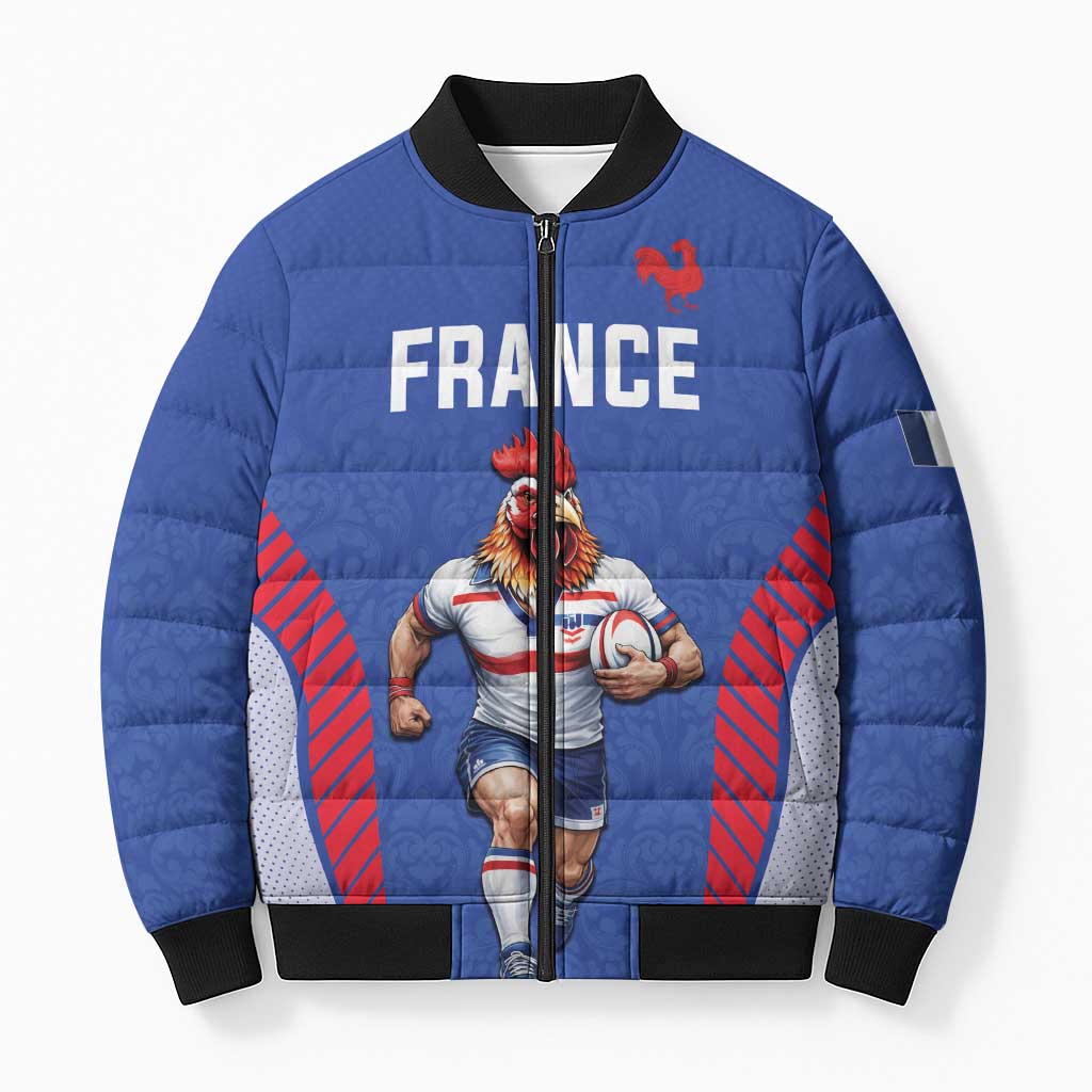 Custom Rugby France Bomber Puffer Jacket XV de France Gallic Rooster Mascot