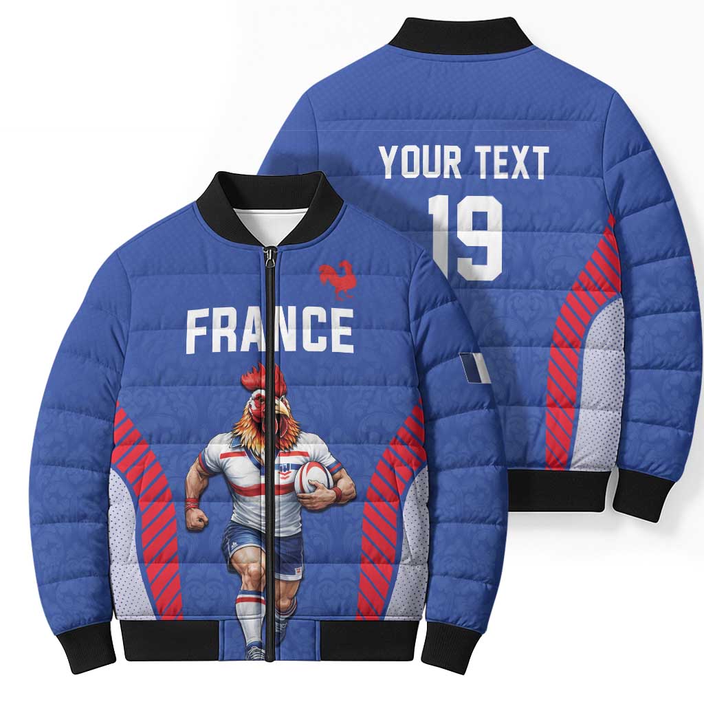 Custom Rugby France Bomber Puffer Jacket XV de France Gallic Rooster Mascot