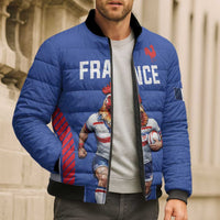 Custom Rugby France Bomber Puffer Jacket XV de France Gallic Rooster Mascot