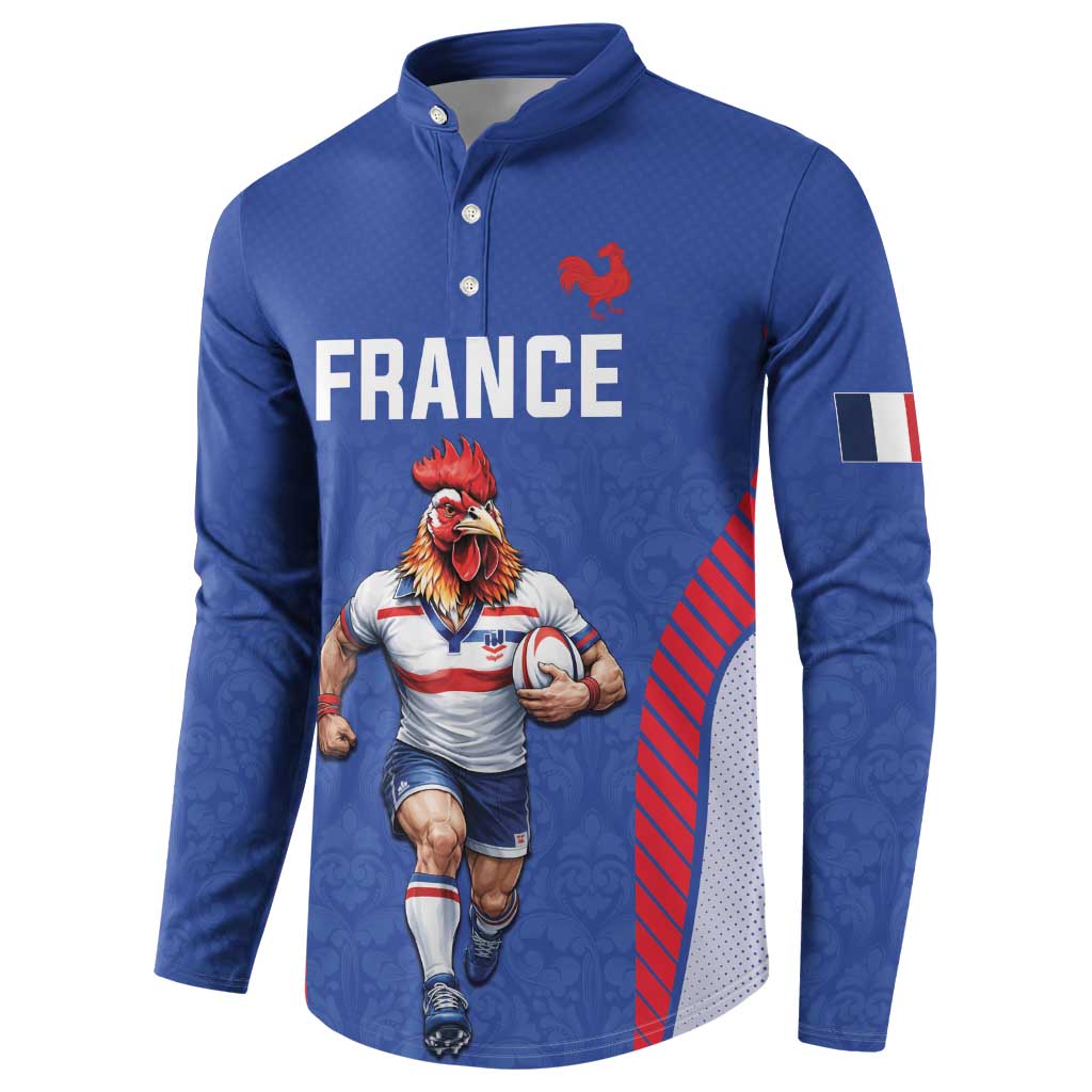 Custom Rugby France Button Sweatshirt XV de France Gallic Rooster Mascot