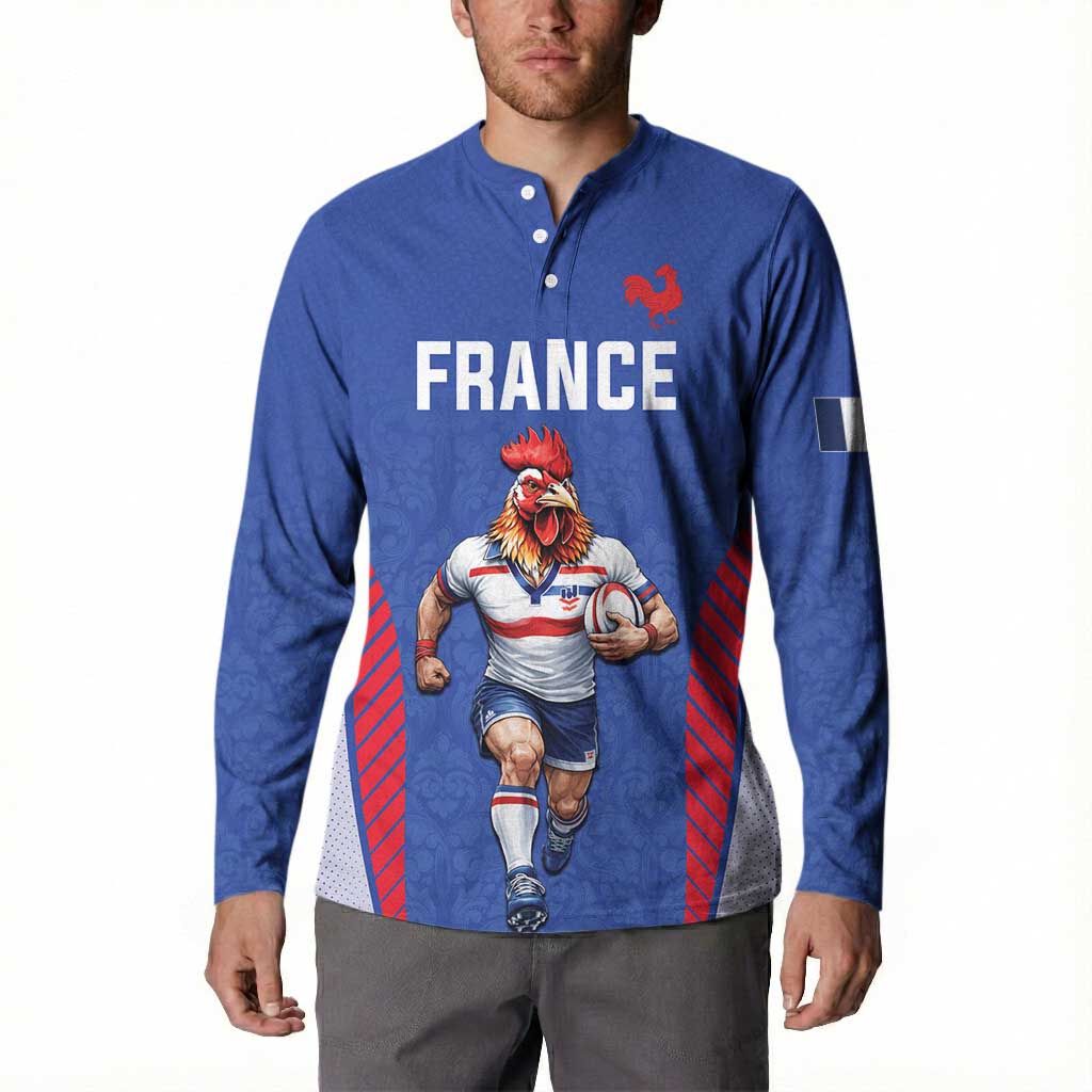 Custom Rugby France Button Sweatshirt XV de France Gallic Rooster Mascot