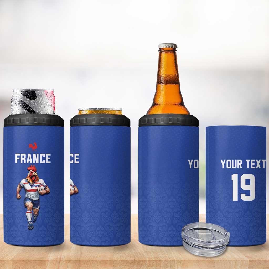 Custom Rugby France 4 in 1 Can Cooler Tumbler XV de France Gallic Rooster Mascot