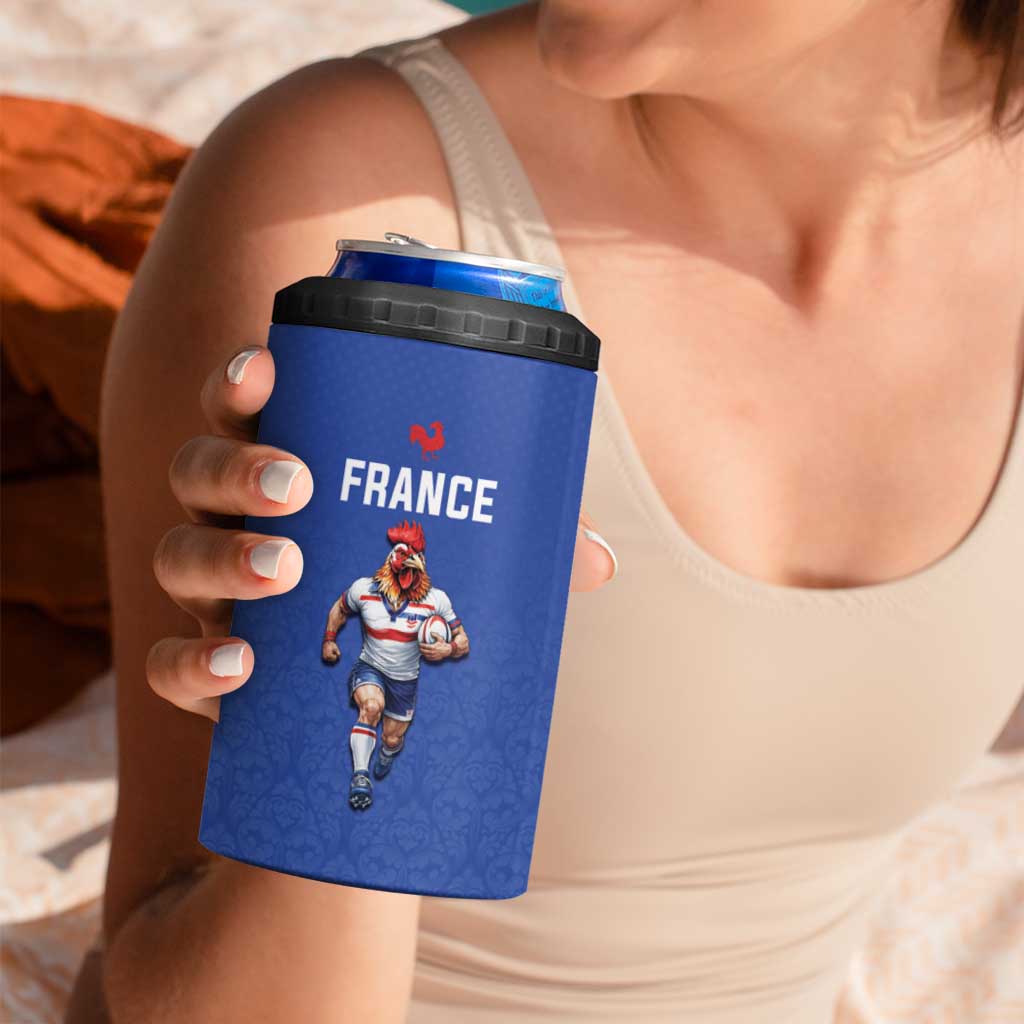 Custom Rugby France 4 in 1 Can Cooler Tumbler XV de France Gallic Rooster Mascot