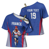 Custom Rugby France Cross Shoulder Shirt XV de France Gallic Rooster Mascot
