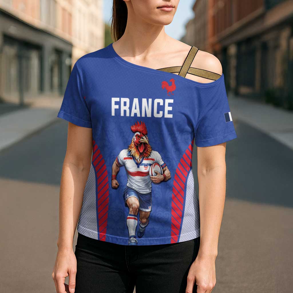 Custom Rugby France Cross Shoulder Shirt XV de France Gallic Rooster Mascot