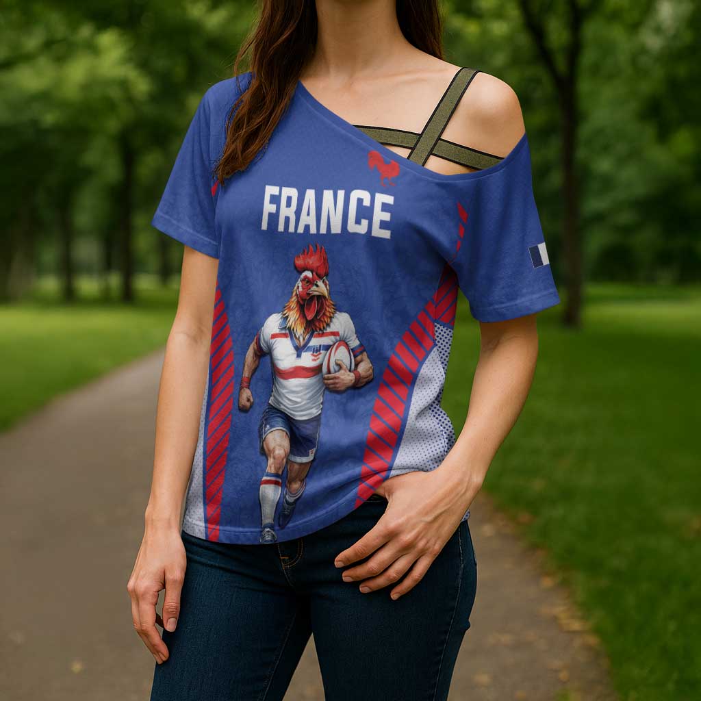 Custom Rugby France Cross Shoulder Shirt XV de France Gallic Rooster Mascot
