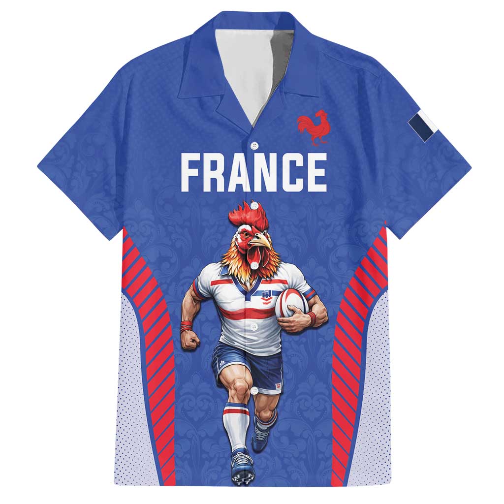 Custom Rugby France Hawaiian Shirt XV de France Gallic Rooster Mascot