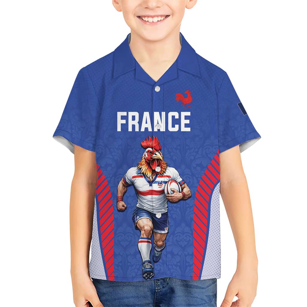 Custom Rugby France Hawaiian Shirt XV de France Gallic Rooster Mascot