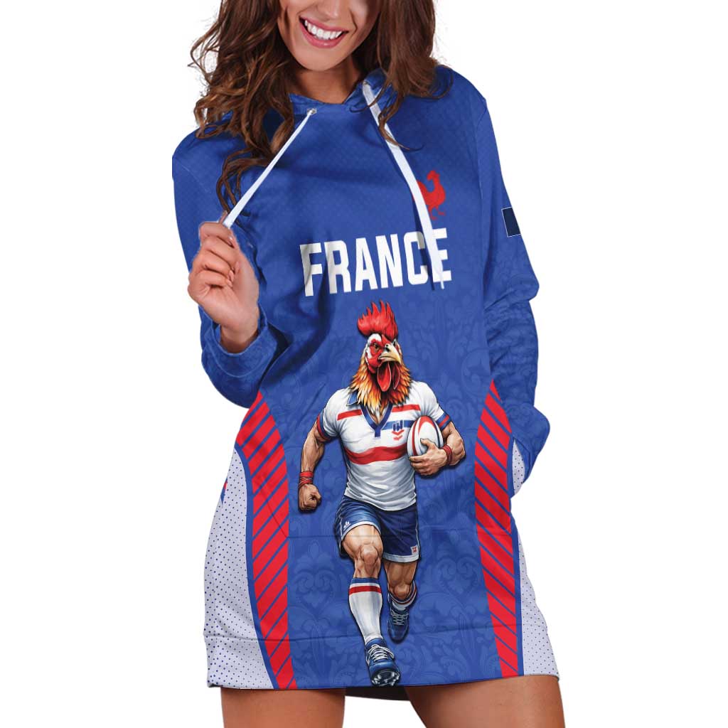Custom Rugby France Hoodie Dress XV de France Gallic Rooster Mascot