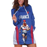Custom Rugby France Hoodie Dress XV de France Gallic Rooster Mascot