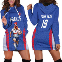 Custom Rugby France Hoodie Dress XV de France Gallic Rooster Mascot