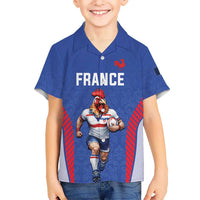 Custom Rugby France Kid Hawaiian Shirt XV de France Gallic Rooster Mascot