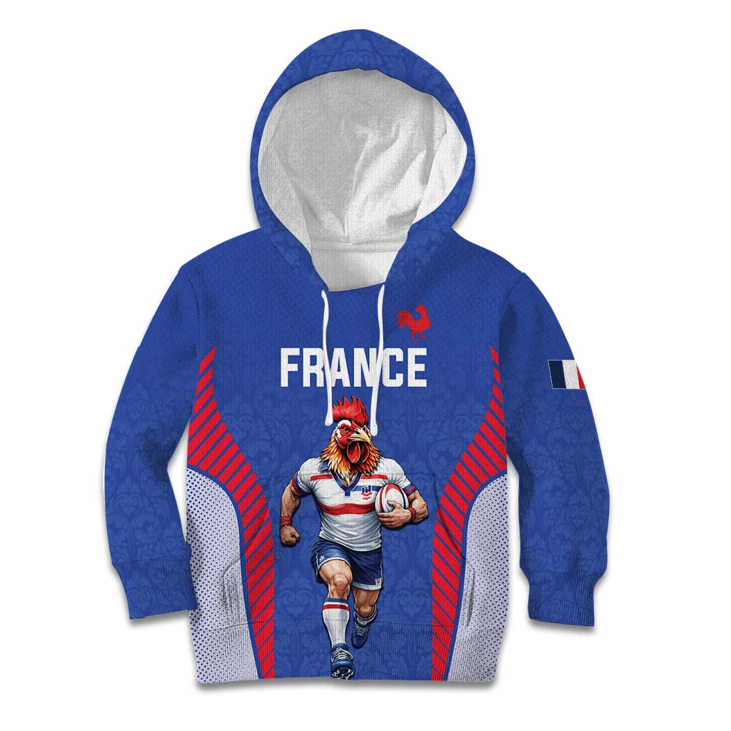 Custom Rugby France Kid Hoodie XV de France Gallic Rooster Mascot