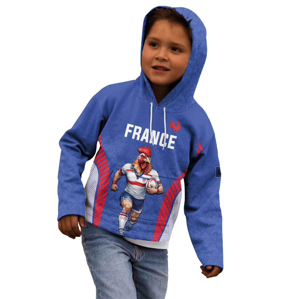 Custom Rugby France Kid Hoodie XV de France Gallic Rooster Mascot