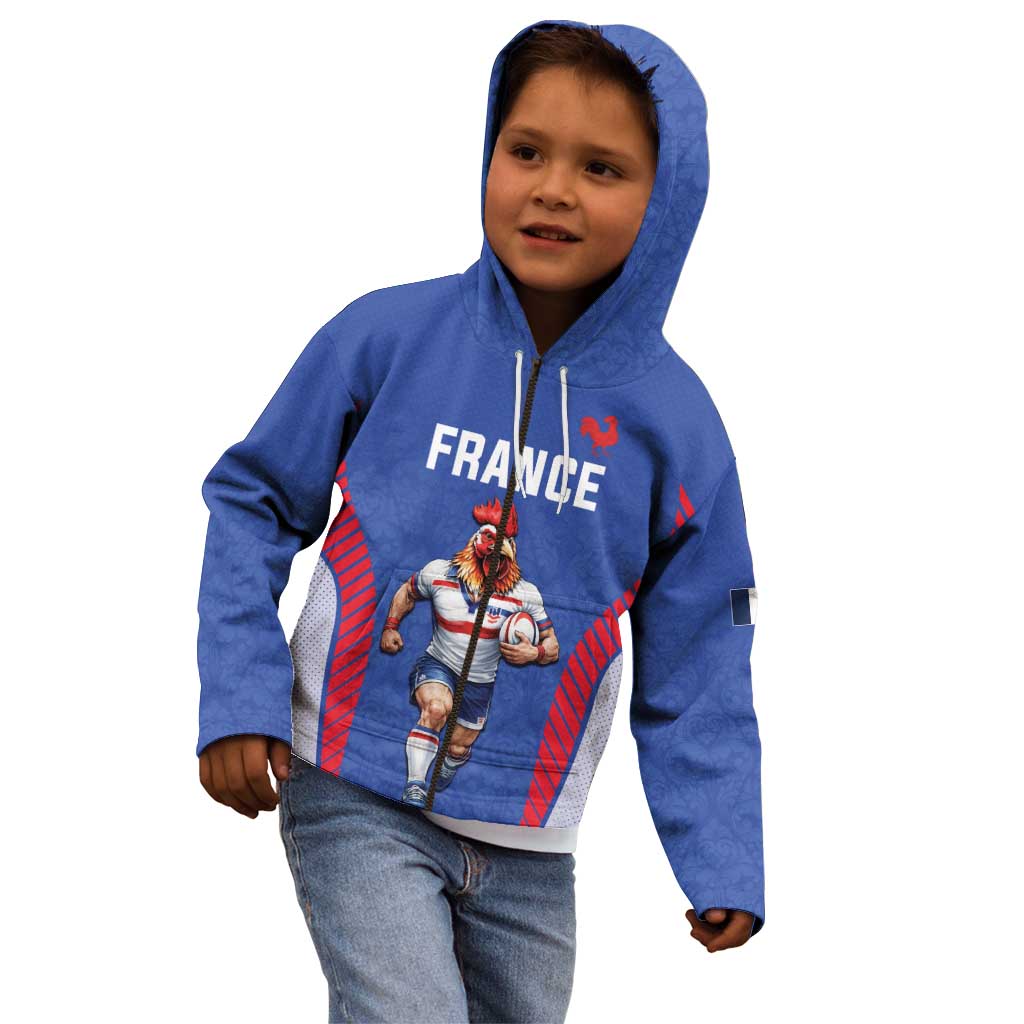Custom Rugby France Kid Hoodie XV de France Gallic Rooster Mascot