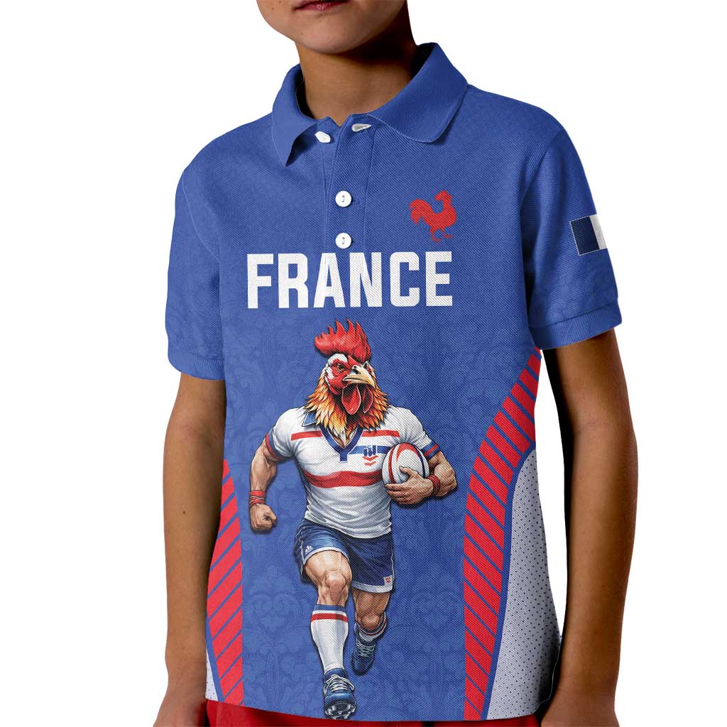 Custom Rugby France Kid Polo Shirt XV de France Gallic Rooster Mascot