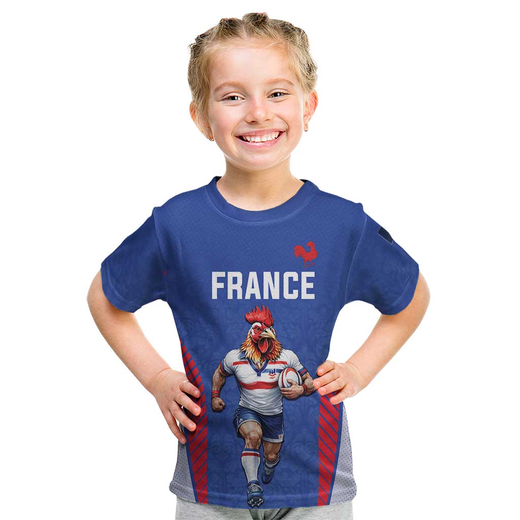 Custom Rugby France Kid T Shirt XV de France Gallic Rooster Mascot
