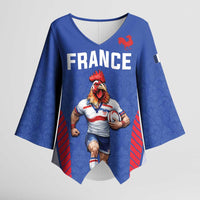 Custom Rugby France Kimono Sleeve Blouse XV de France Gallic Rooster Mascot