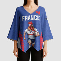 Custom Rugby France Kimono Sleeve Blouse XV de France Gallic Rooster Mascot