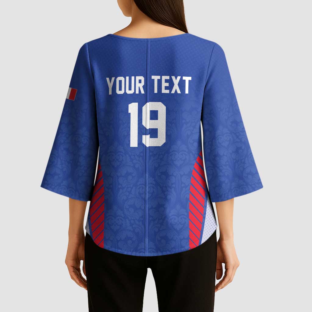 Custom Rugby France Kimono Sleeve Blouse XV de France Gallic Rooster Mascot