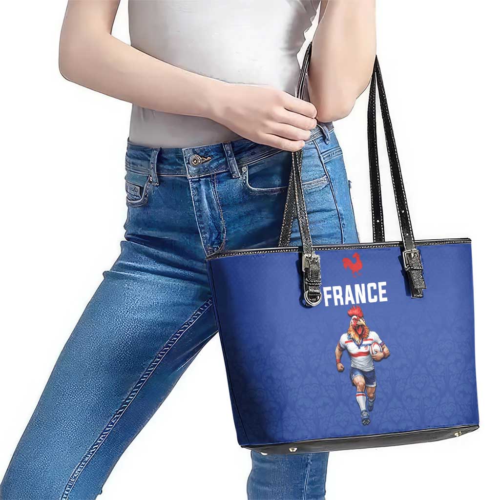 Rugby France Leather Tote Bag XV de France Gallic Rooster Mascot