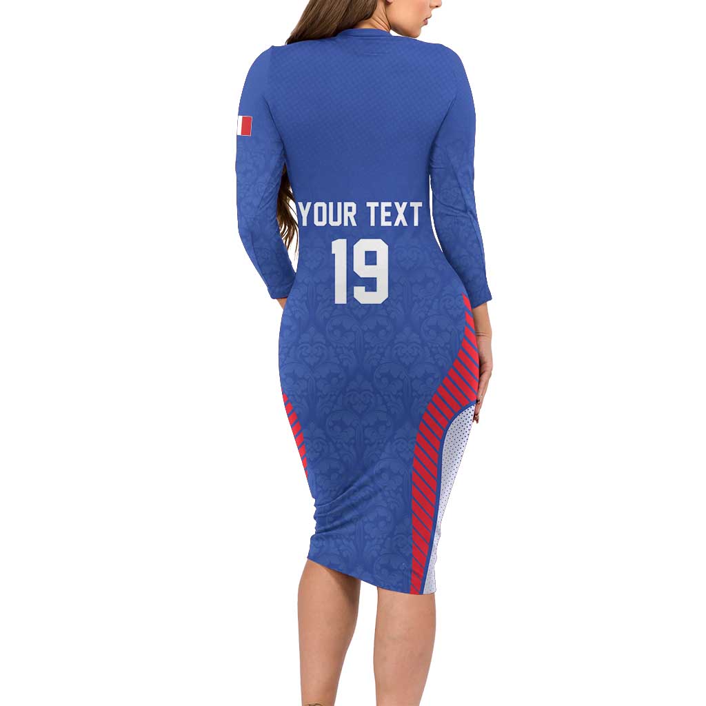 Custom Rugby France Long Sleeve Bodycon Dress XV de France Gallic Rooster Mascot
