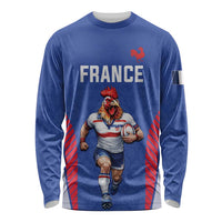 Custom Rugby France Long Sleeve Shirt XV de France Gallic Rooster Mascot