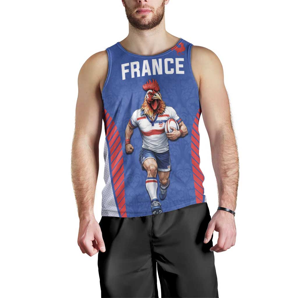 Custom Rugby France Men Tank Top XV de France Gallic Rooster Mascot