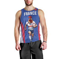 Custom Rugby France Men Tank Top XV de France Gallic Rooster Mascot