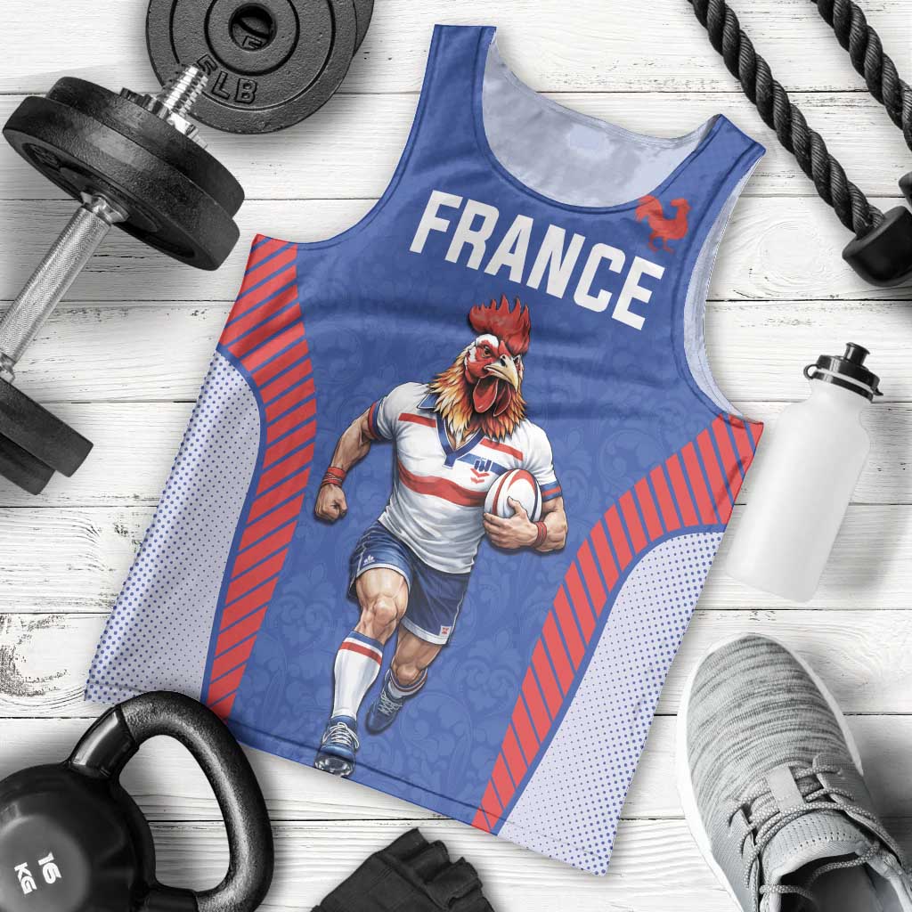 Custom Rugby France Men Tank Top XV de France Gallic Rooster Mascot