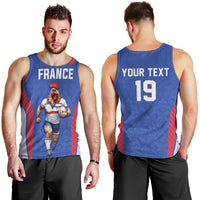 Custom Rugby France Men Tank Top XV de France Gallic Rooster Mascot