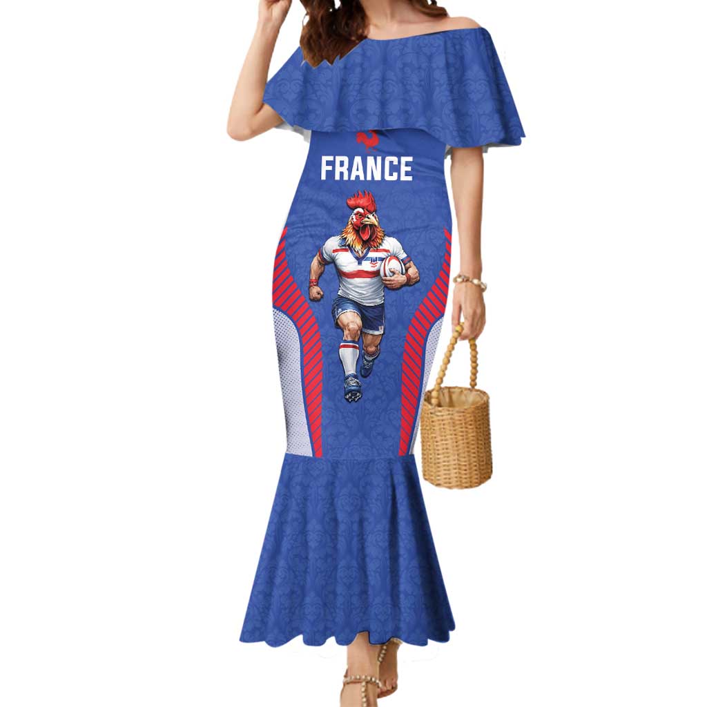 Custom Rugby France Mermaid Dress XV de France Gallic Rooster Mascot