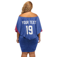 Custom Rugby France Off Shoulder Short Dress XV de France Gallic Rooster Mascot
