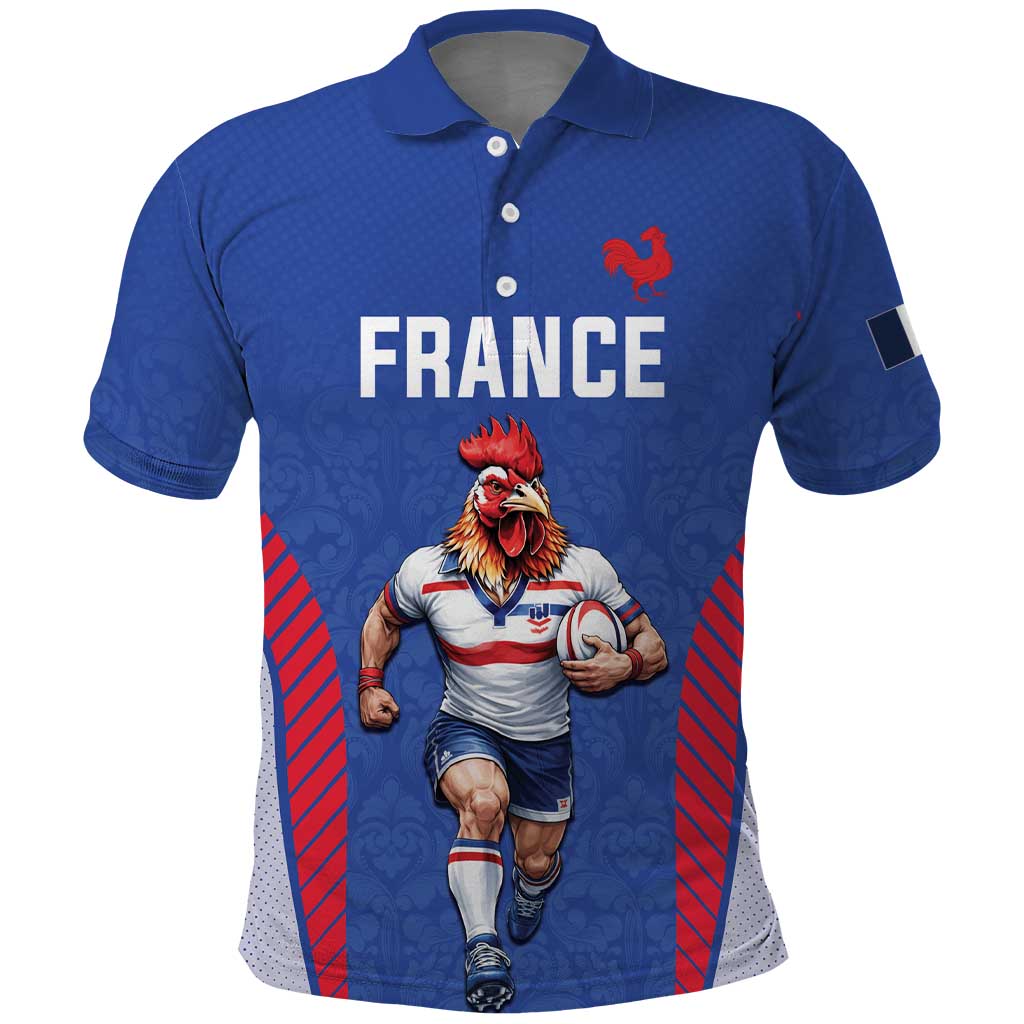 Custom Rugby France Polo Shirt XV de France Gallic Rooster Mascot