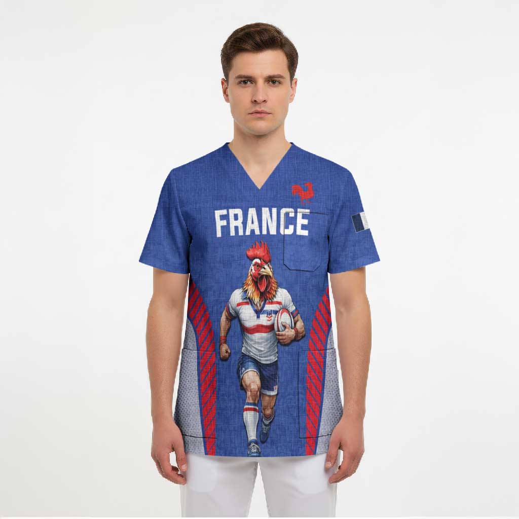 Custom Rugby France Scrub Top XV de France Gallic Rooster Mascot