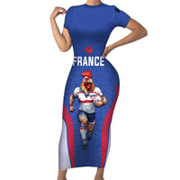 Custom Rugby France Short Sleeve Bodycon Dress XV de France Gallic Rooster Mascot