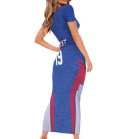 Custom Rugby France Short Sleeve Bodycon Dress XV de France Gallic Rooster Mascot