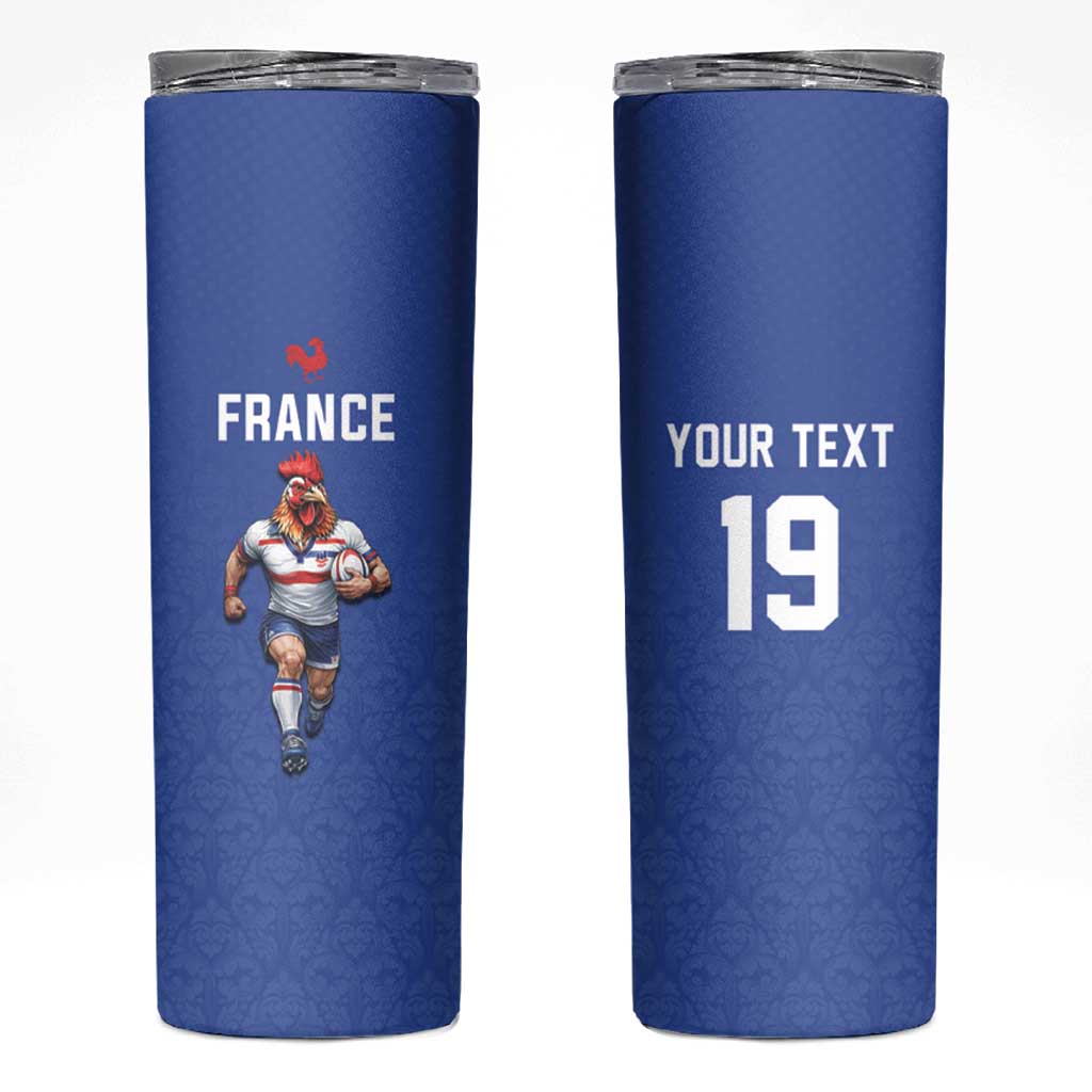 Custom Rugby France Skinny Tumbler XV de France Gallic Rooster Mascot